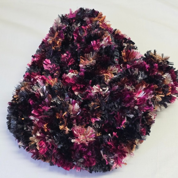 Handmade Accessories - Handmade Knit Scarf Plum Magenta Black Fluffy Yarn Women‎